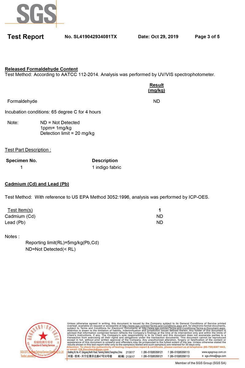 Dye spinning indigo enzyme washing test report